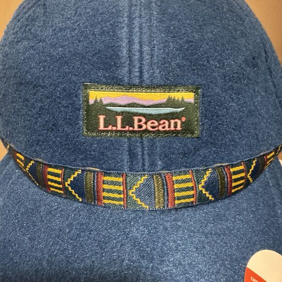 NWT LL Bean Fleece Hat Ear Flaps Winter Baseball Cap Men’s M Blue Aztec Trim - Picture 8 of 8